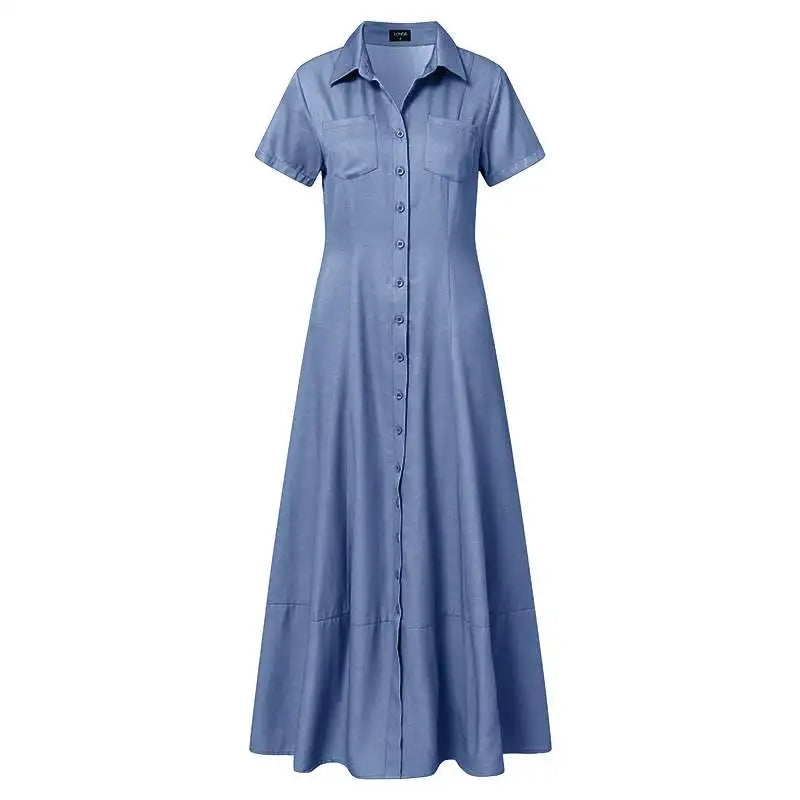 Button Down Denim Shirt Maxi Dress