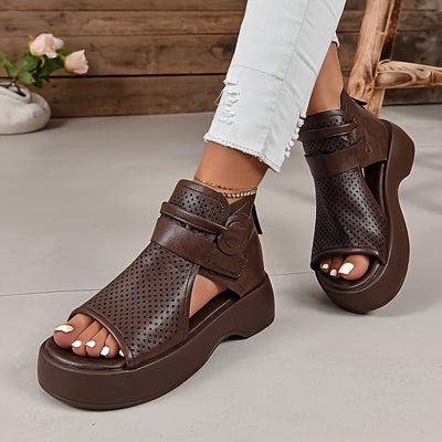 Hollow Out Zipper Back Platform Sandals