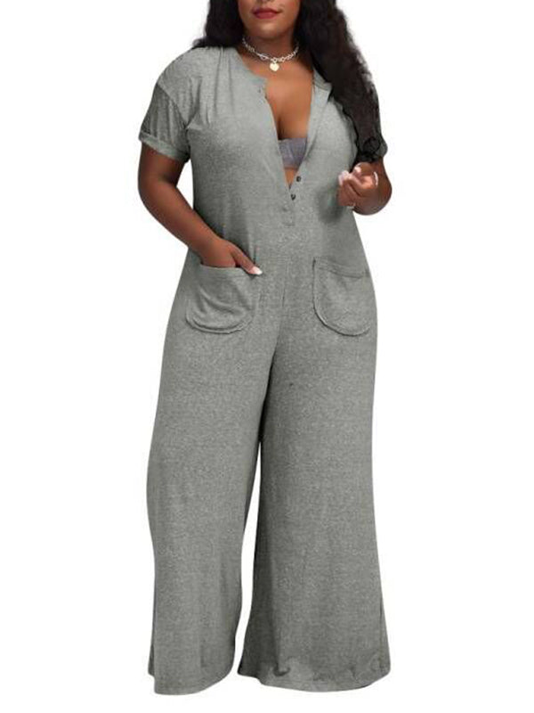 Cozy Button Down Pockets Jumpsuits