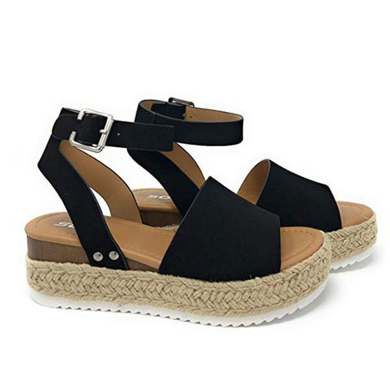 Woven Decor Buckel Chunky Sandals