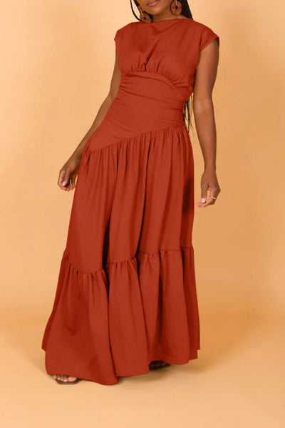 Sleeveless Crew Neck Ruched Maxi Dress