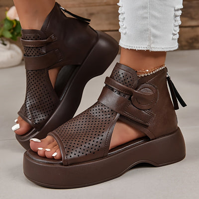 Hollow Out Zipper Back Platform Sandals