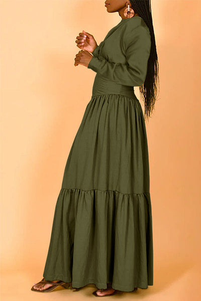 Ruched Tiered Long Sleeve Dress