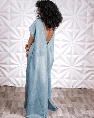 Denim Backless Maxi Dress