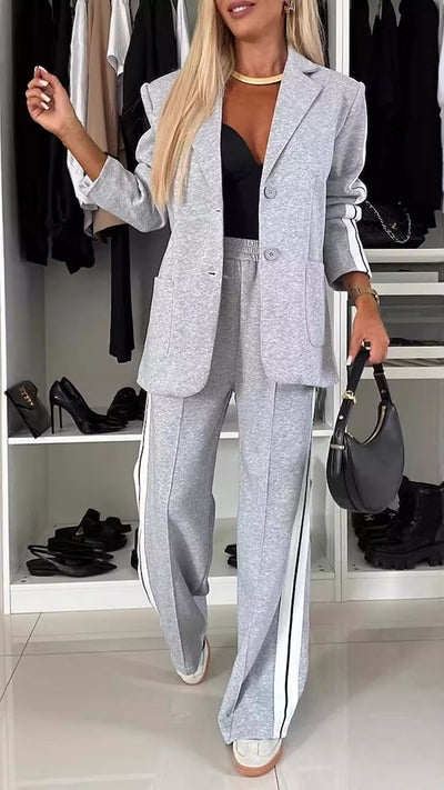 Striped Casual Long Sleeve Blazer Set