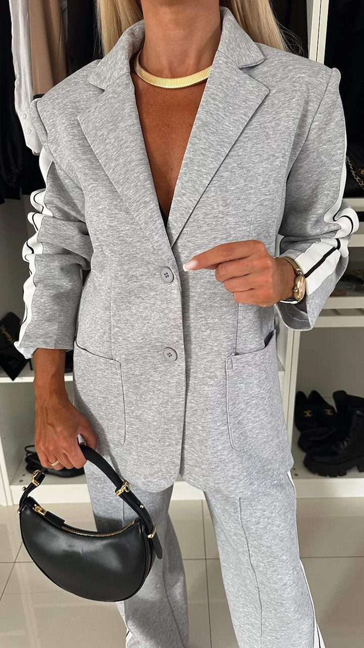 Striped Casual Long Sleeve Blazer Set