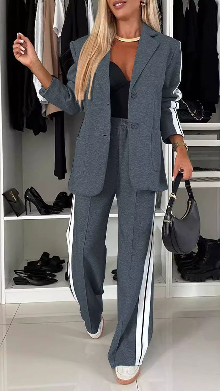 Striped Casual Long Sleeve Blazer Set