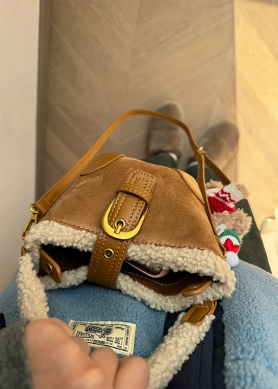 Velvet Buckel Brown Small Handbag