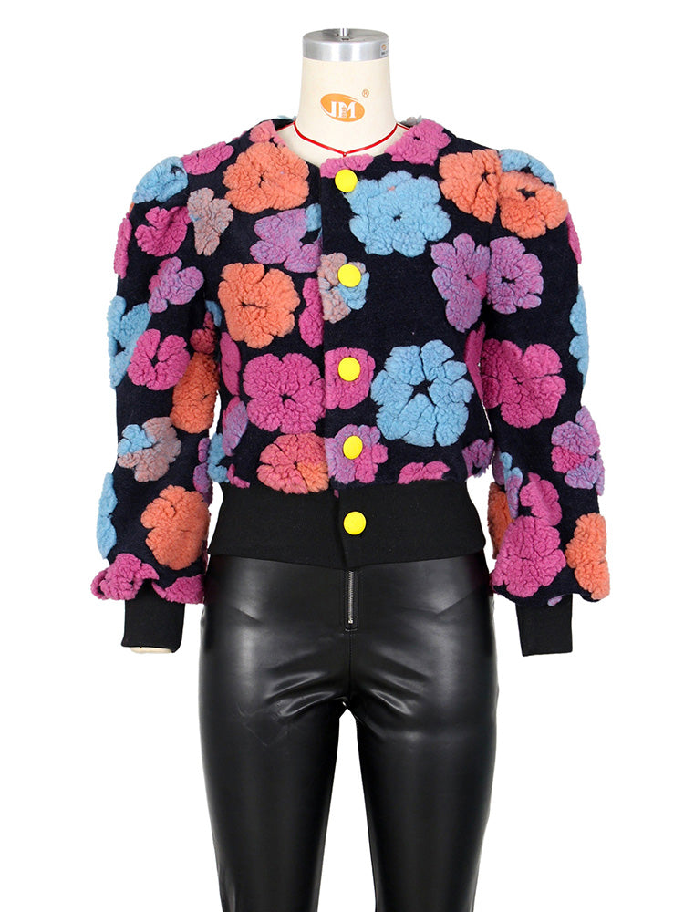 Fuzzy Colorful Flower Jacket