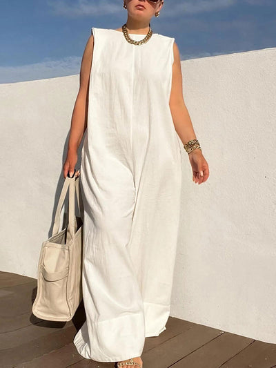 Sleeveless Wide Leg Long Pants Jumpsuits