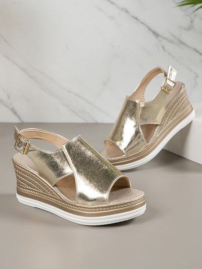 Buckle PU Glossy Chunky Sandals