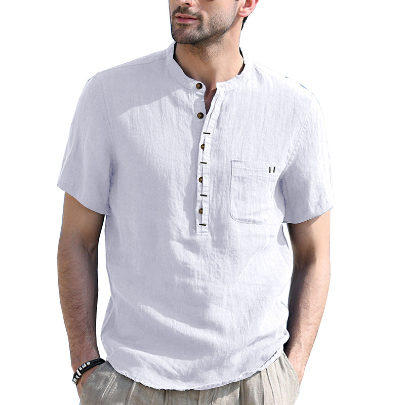 Chemise Henley en coton et lin Aule