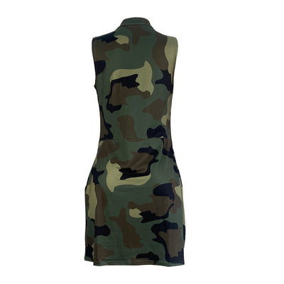 Camouflage Printed Side Pockets Mini Dress