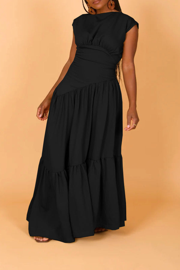 Sleeveless Crew Neck Ruched Maxi Dress