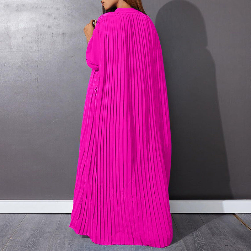 Button-Down Pleated Solid Loose Maxi Dress