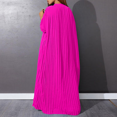 Robe longue ample unie plissée boutonnée