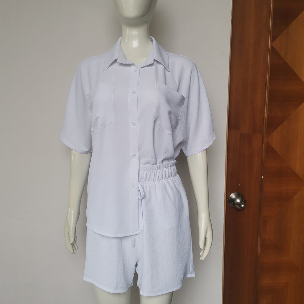 Linen Short Sleeve Shirt Shorts Set