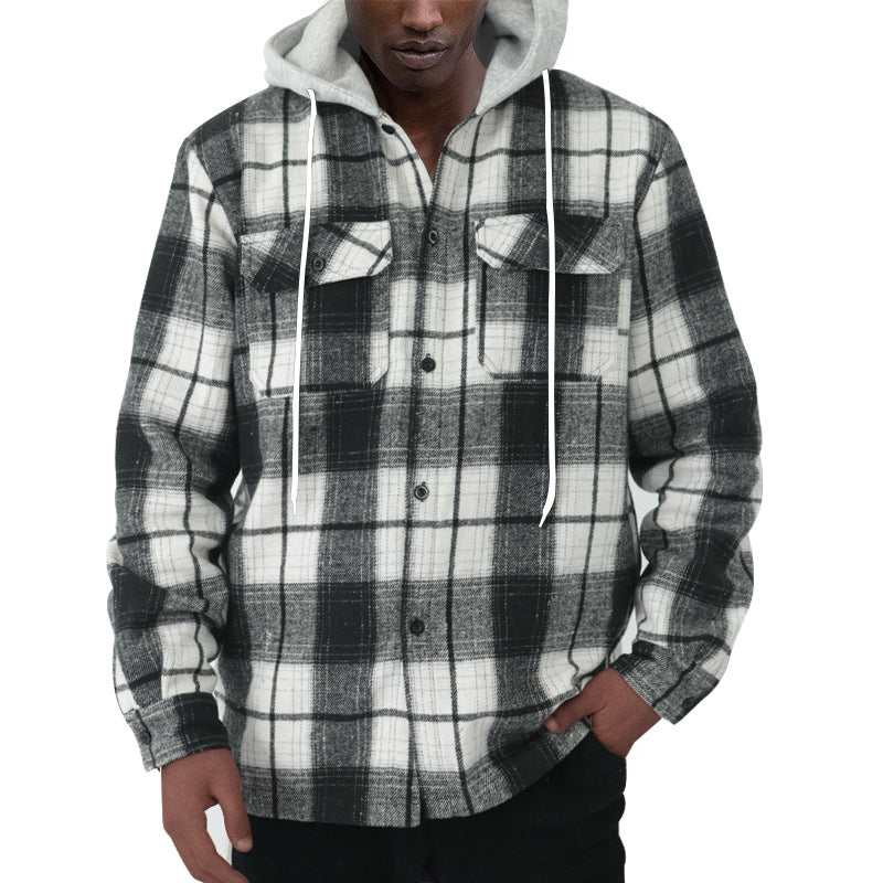 Aule Plannel Check Hooded Shirt