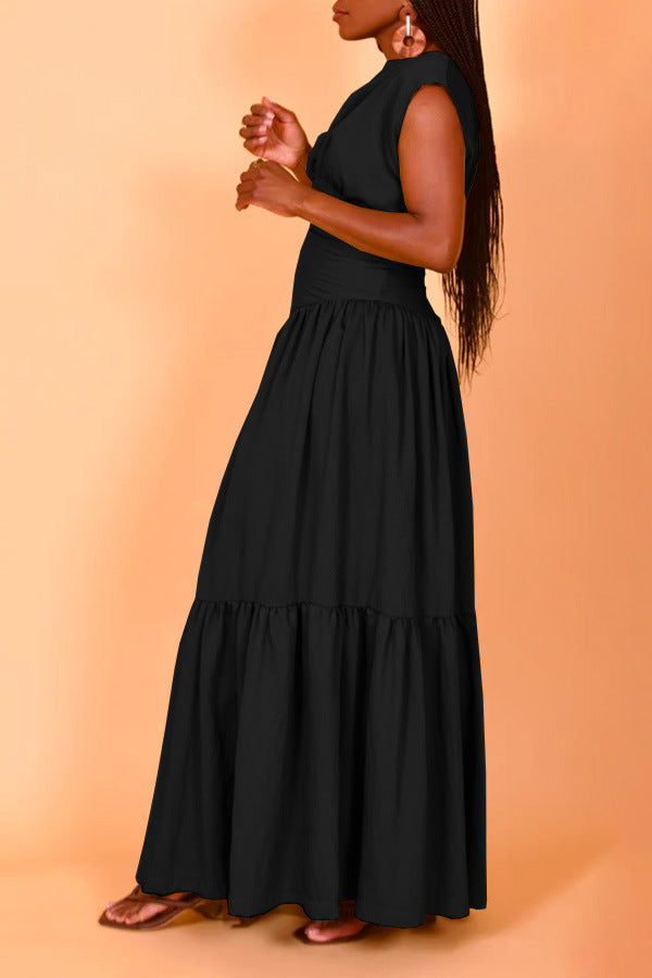 Sleeveless Crew Neck Ruched Maxi Dress