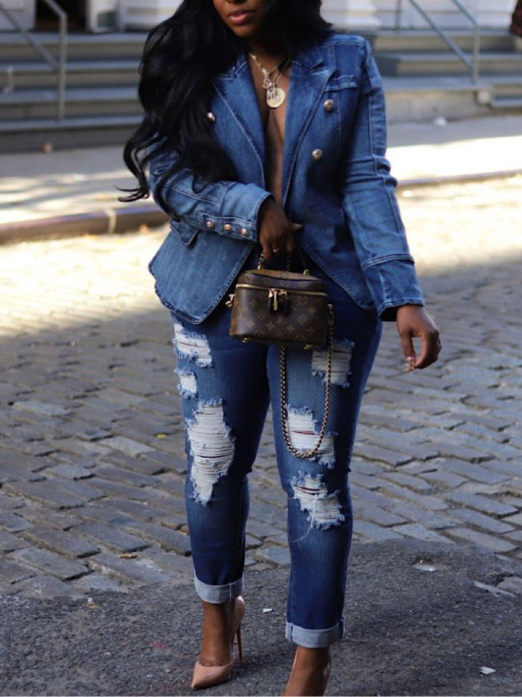 Double Breasted Denim Blazer