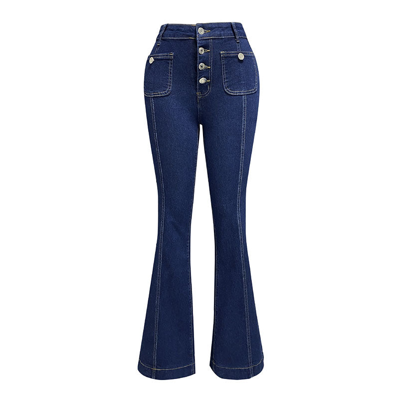 Lange Flare-Jeans mit hoher Taille