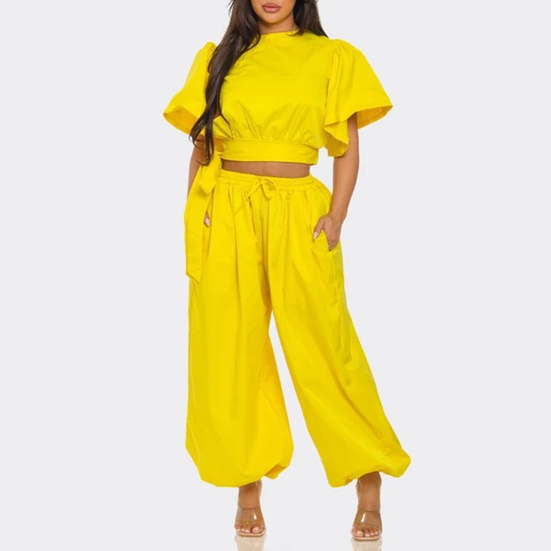 Ruffle Sleeve Loose Pants Set