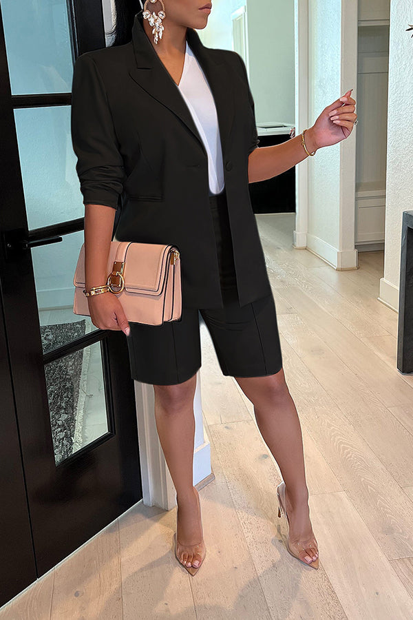 Long Sleeve Blazer Shorts Suit