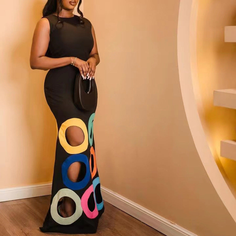 Colorful Circle Sleeveless Maxi Dress