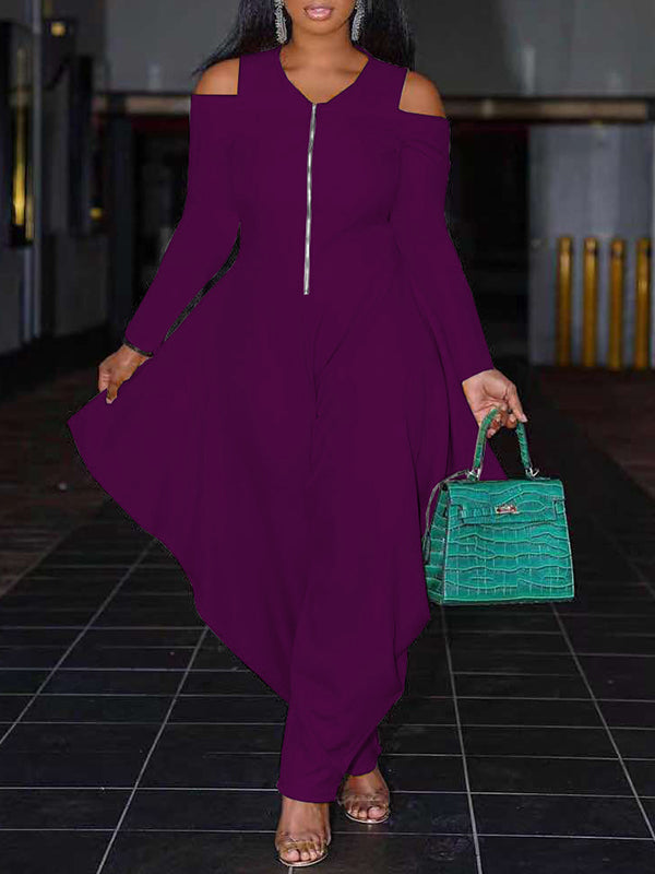 Cold Shoulder Zip Up Jumpsuits