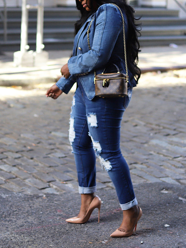 Double Breasted Denim Blazer