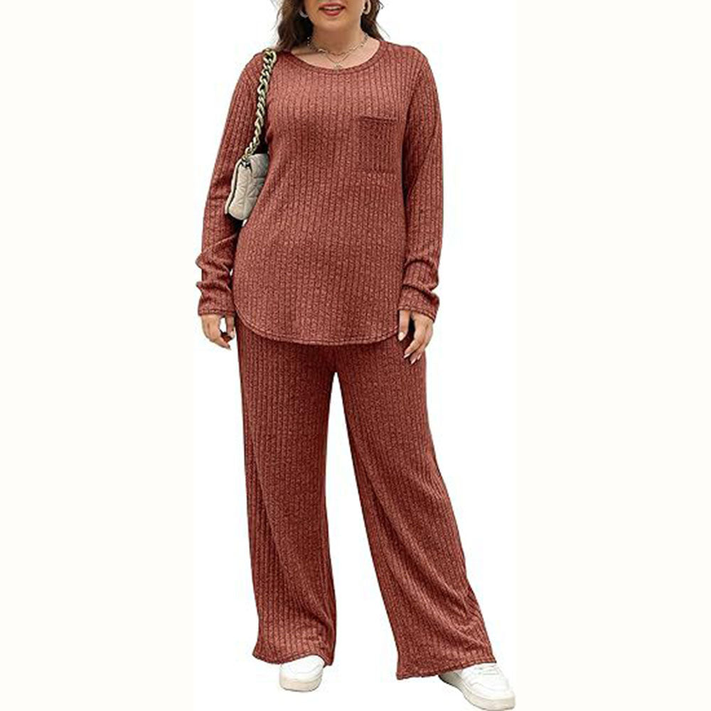 Ribbed Knitted Crew Neck Cozy Set