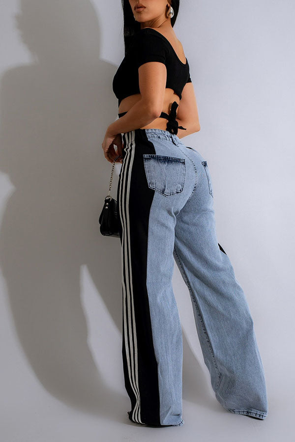 Color Block Straight Jeans