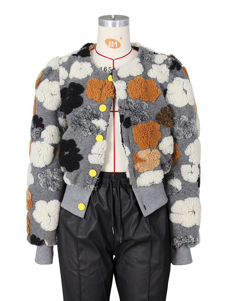 Fuzzy Colorful Flower Jacket