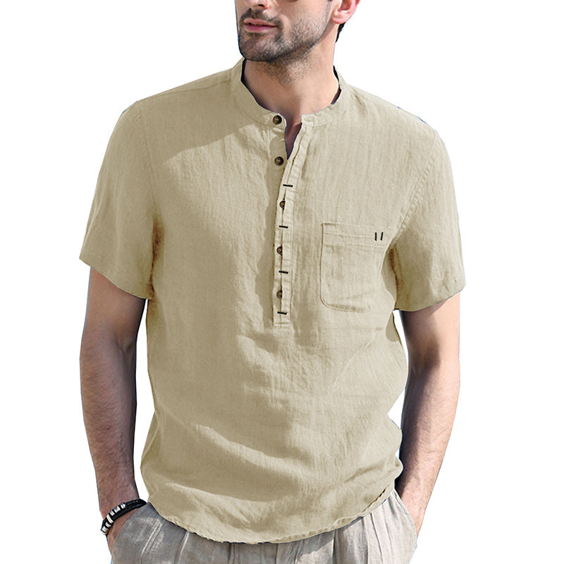 Chemise Henley en coton et lin Aule