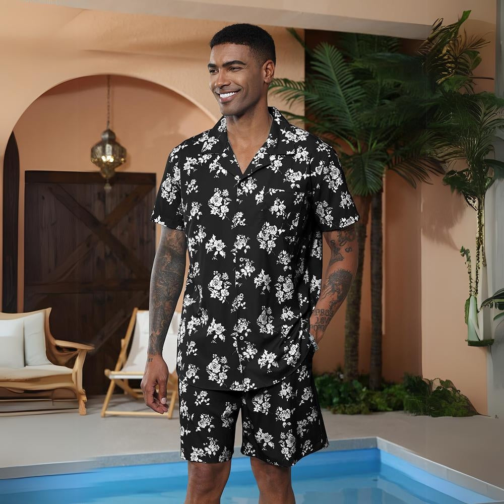 Aule Hawaiian Flower Shirt Set