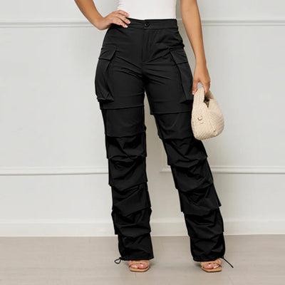 Ruched Elastic Waist Cargo Pants