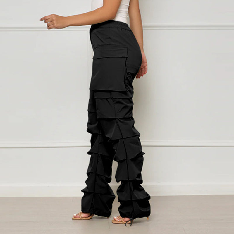 Ruched Elastic Waist Cargo Pants