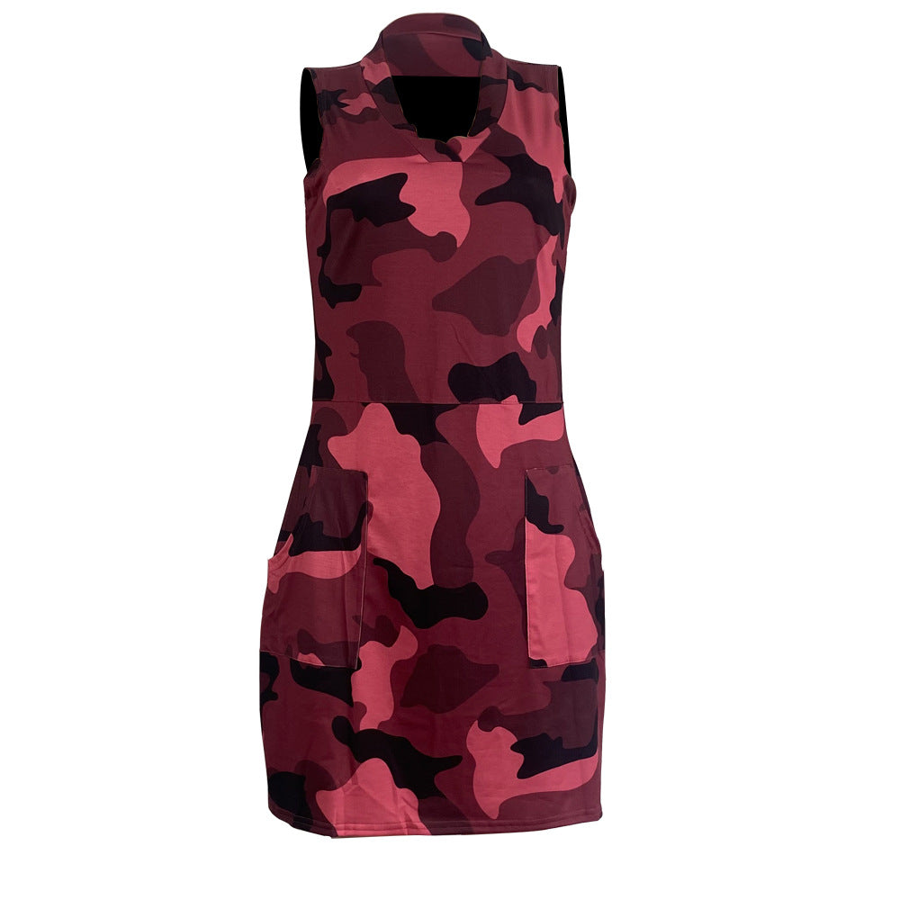 Camouflage Printed Side Pockets Mini Dress