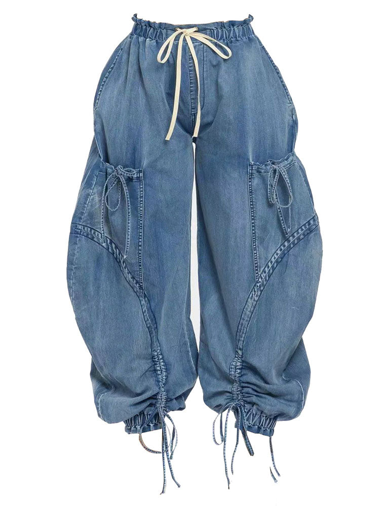 Bow-Knot Cuffed Hem Denim Pants