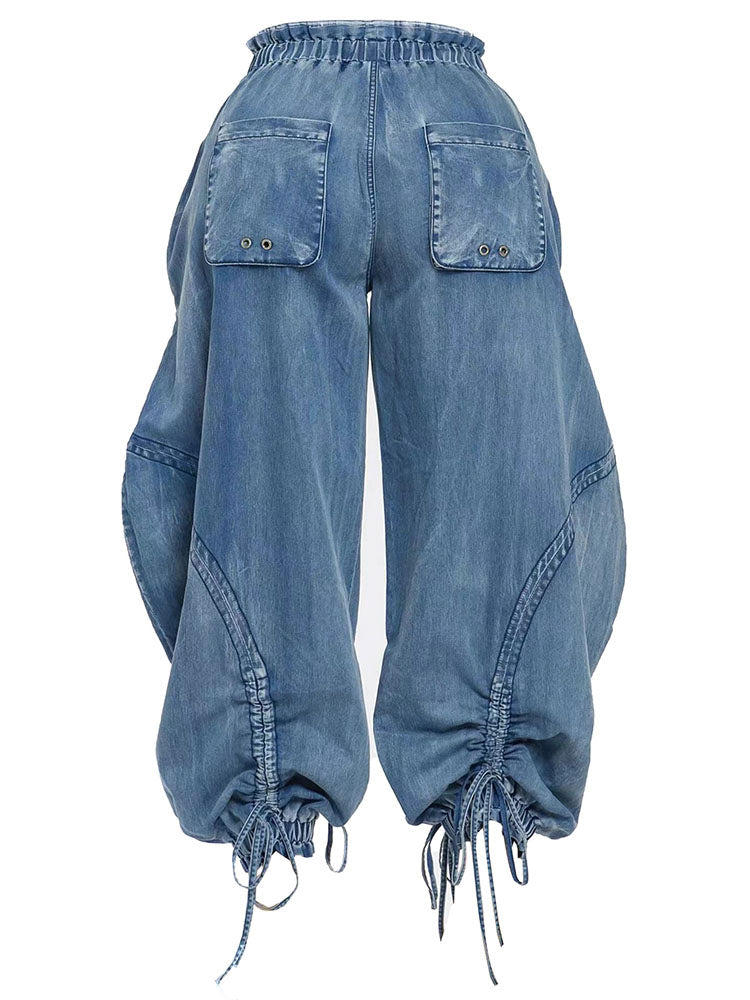 Bow-Knot Cuffed Hem Denim Pants