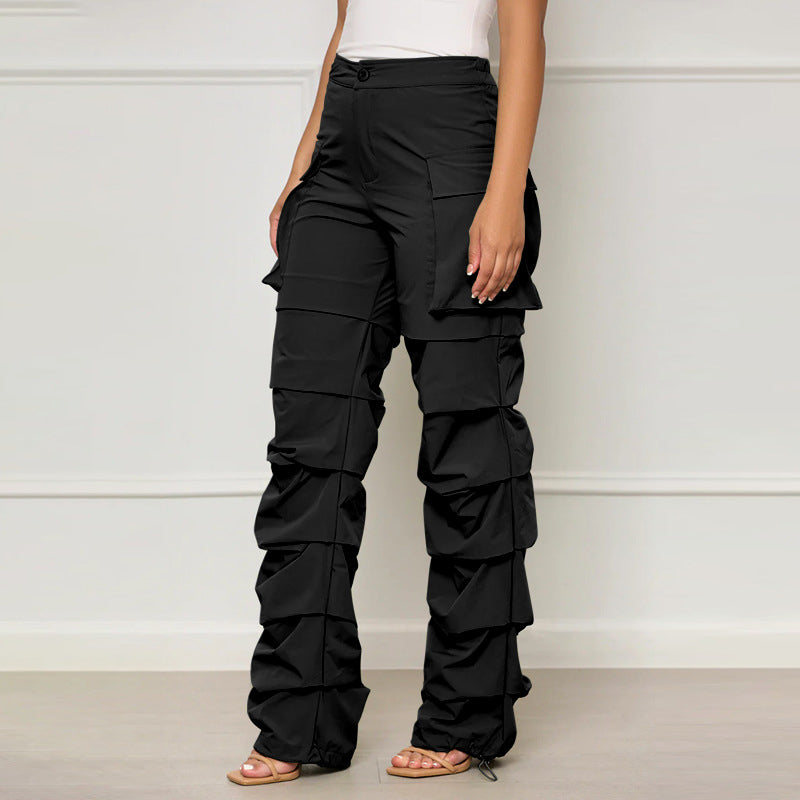 Pantalon cargo froncé à taille élastique