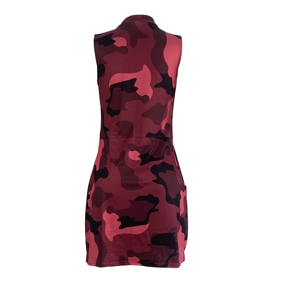 Camouflage Printed Side Pockets Mini Dress