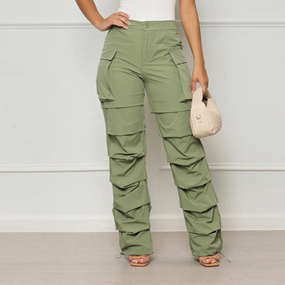 Pantalon cargo froncé à taille élastique