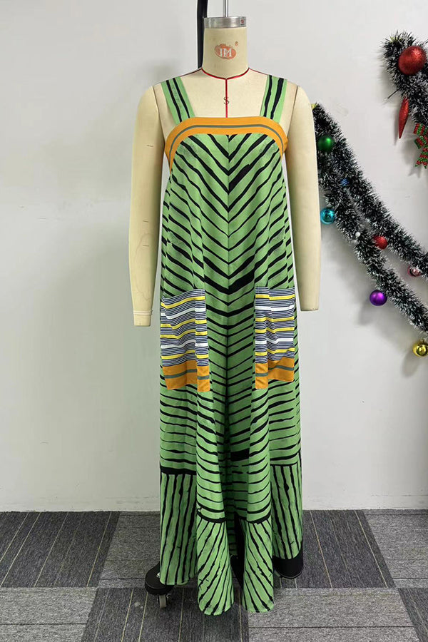 Striped Pockets Tank Maxi Dress