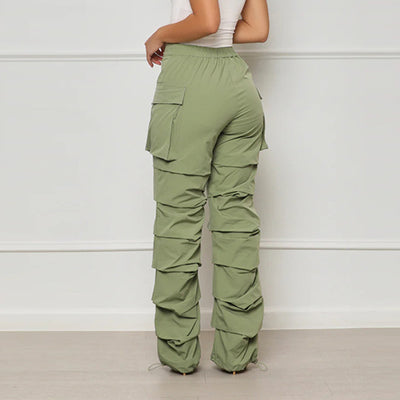 Ruched Elastic Waist Cargo Pants