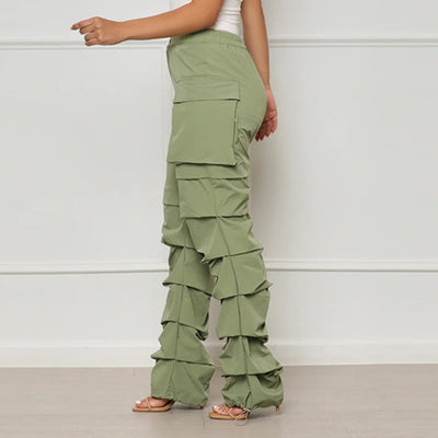 Ruched Elastic Waist Cargo Pants