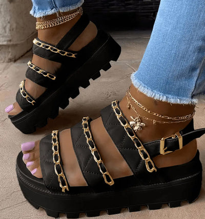 Buckle Chain Platform Sandals