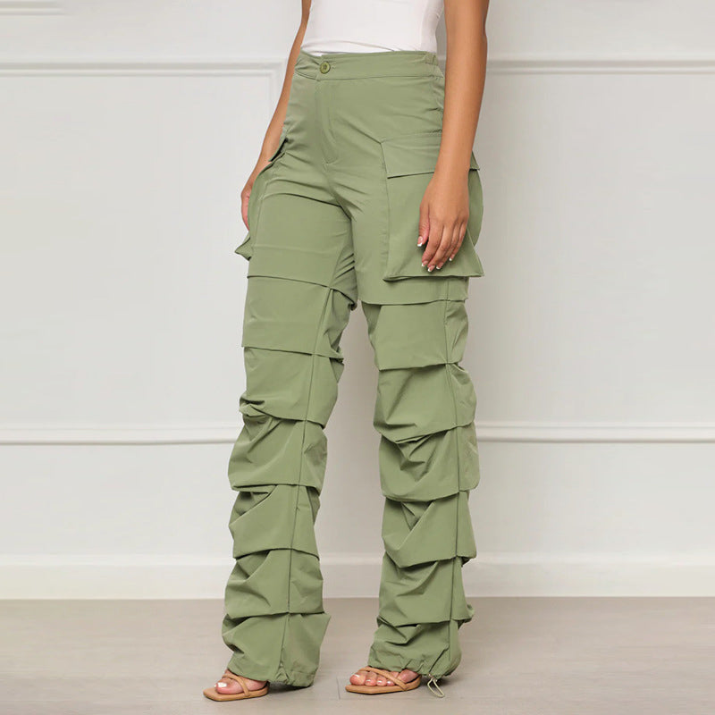 Ruched Elastic Waist Cargo Pants