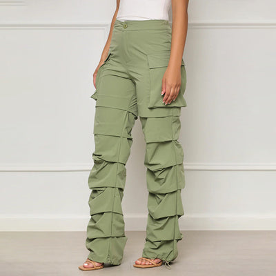 Pantalon cargo froncé à taille élastique