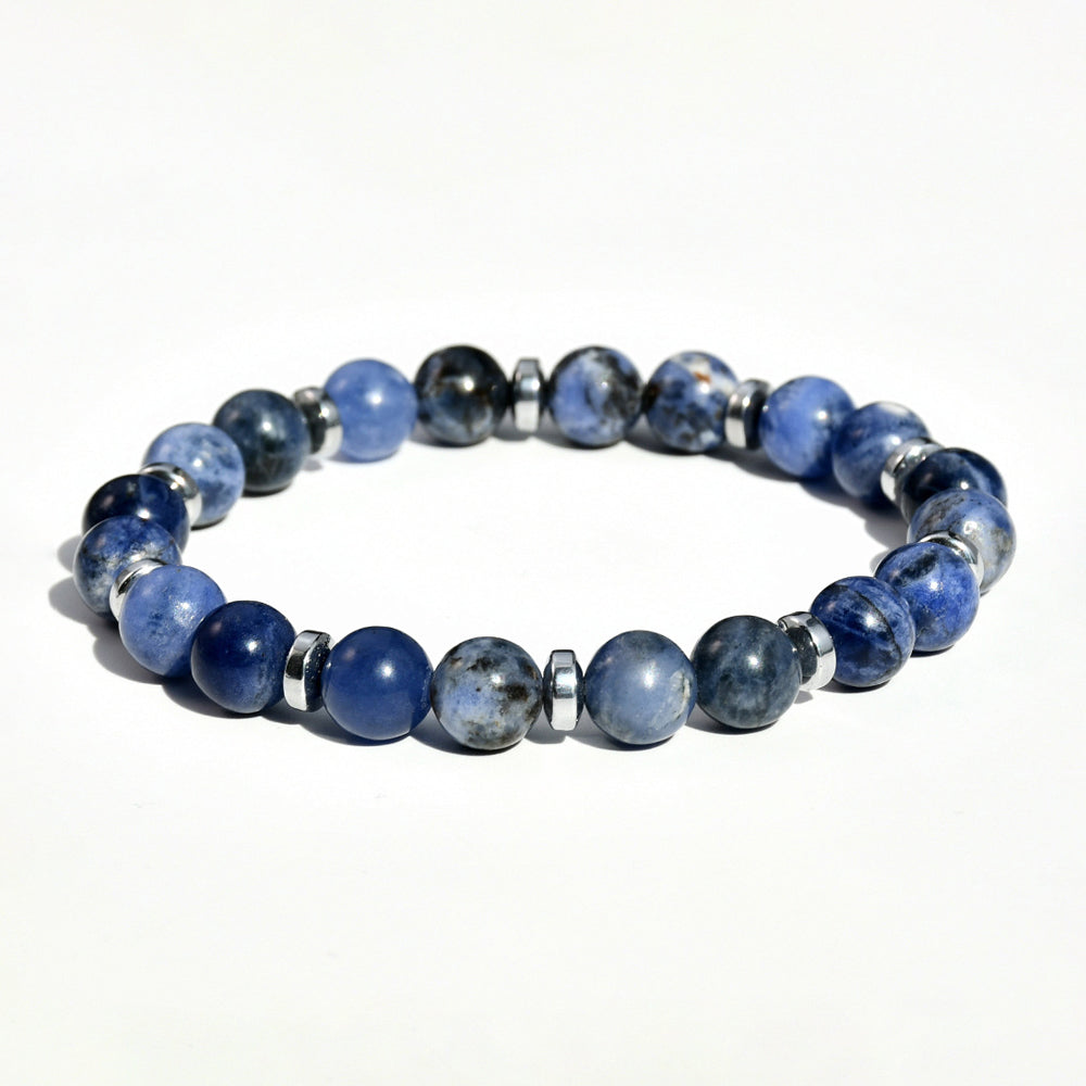 Bracelets en perles métalliques en agate bleue Aule